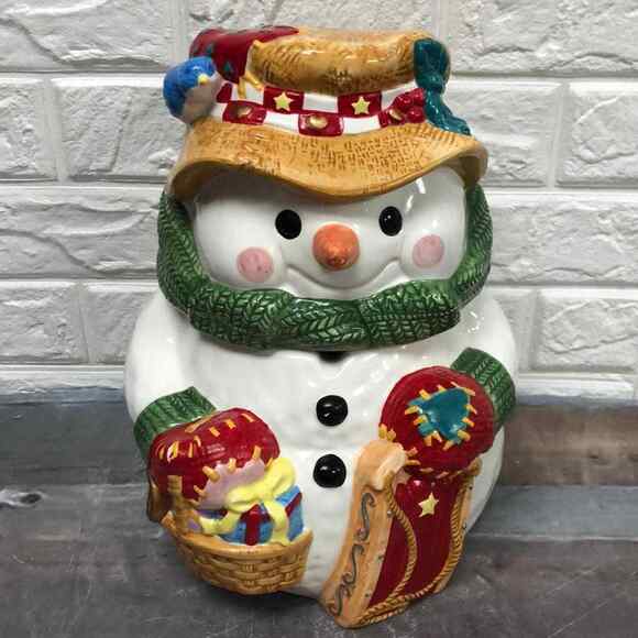Mr. Mr Christmas Animated head turns 11” Snowman Cookie Jar - Picture 1 of 9